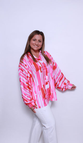 Abstract Batwing Sleeve Buttoned Shirt