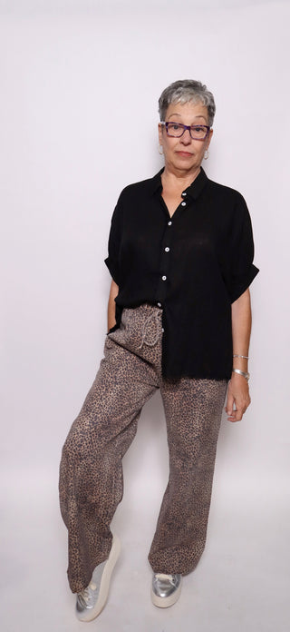 LEOPARD PRINT TWILL WASHED PANTS