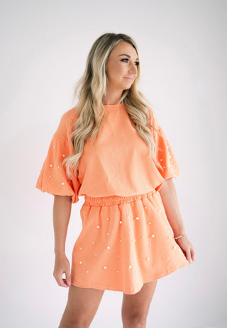 SHORT SLEEVE PEARL HEAVY KNIT TOP