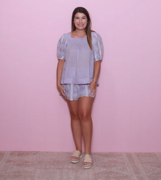 Puffed Eyelet Sleeved Square Neck Top