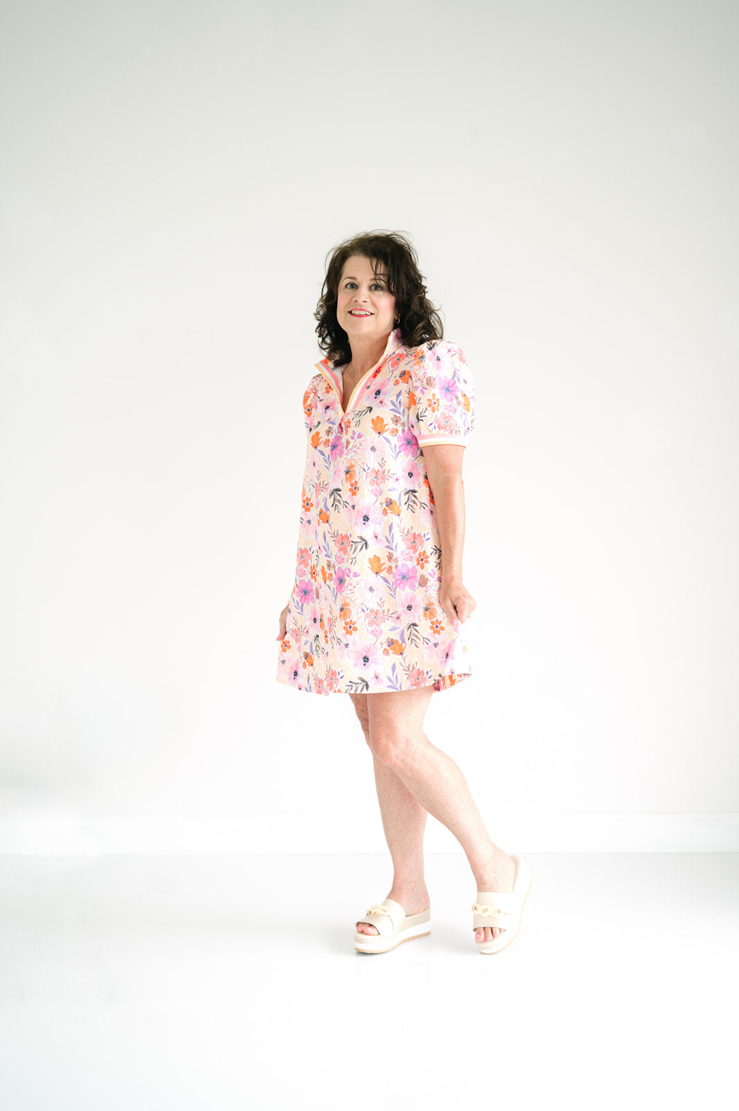 Floral Print High Neck Mini Dress