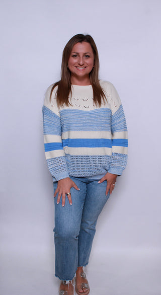 Stripe 3/4 Puff Sleeve Sweater