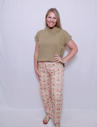 Jacquard Floral Printed Barrel Jeans