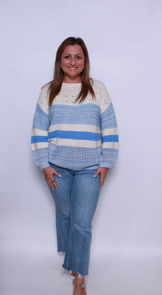 Stripe 3/4 Puff Sleeve Sweater