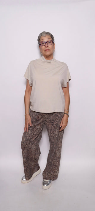 LEOPARD PRINT TWILL WASHED PANTS