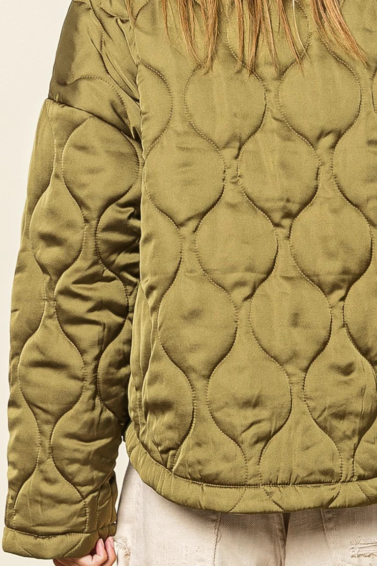 QUILTED ZIP UP SOFT COLLARED JACKET
