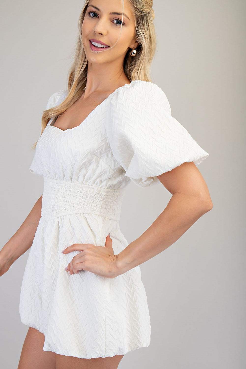 Puff-Sleeve Smocked Romper