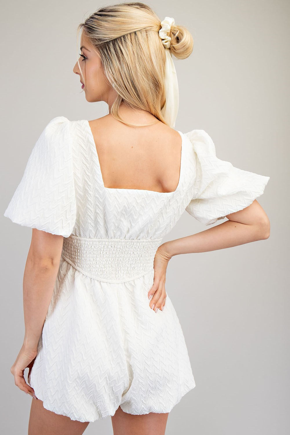 Puff-Sleeve Smocked Romper