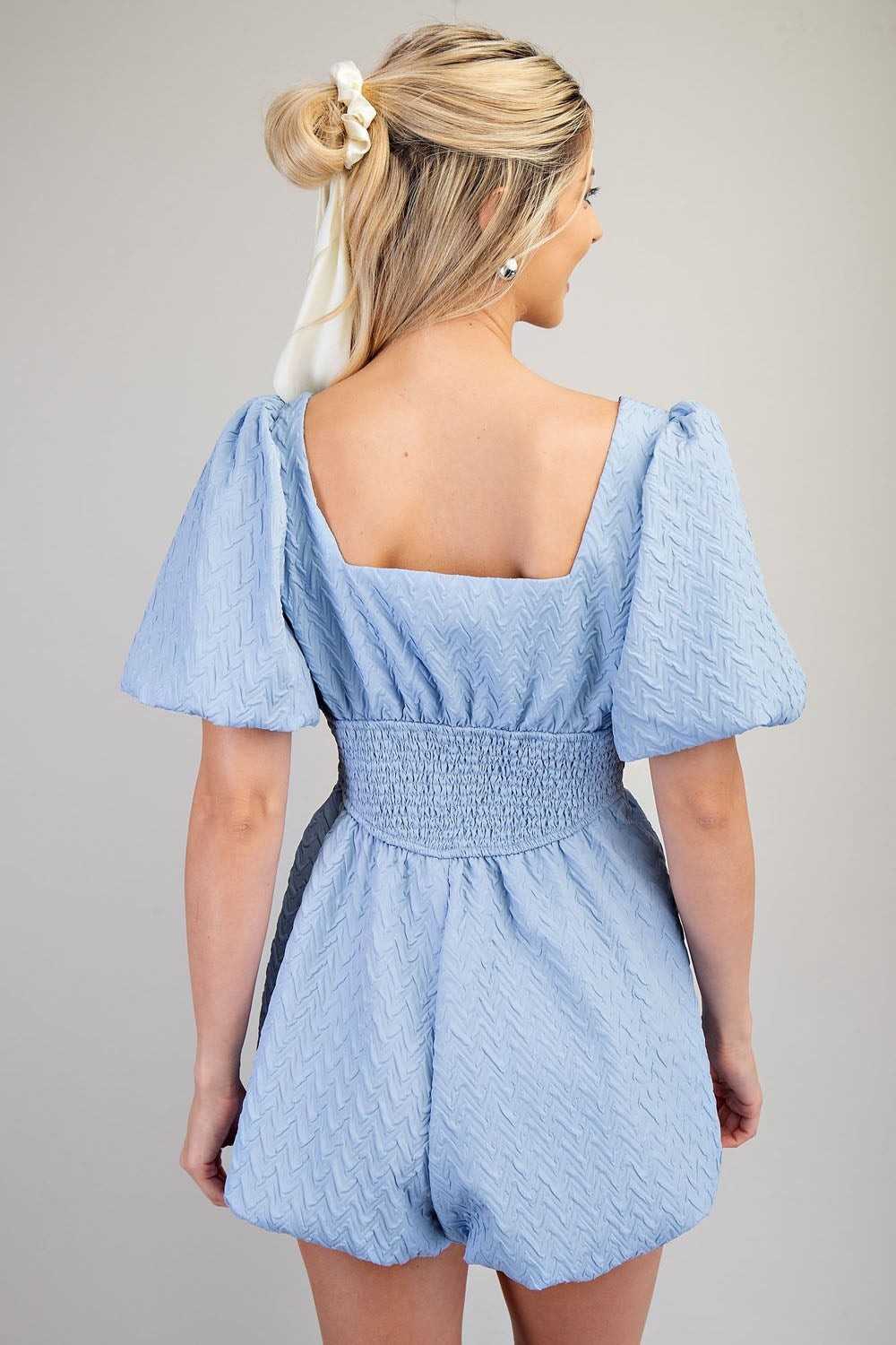 Puff-Sleeve Smocked Romper