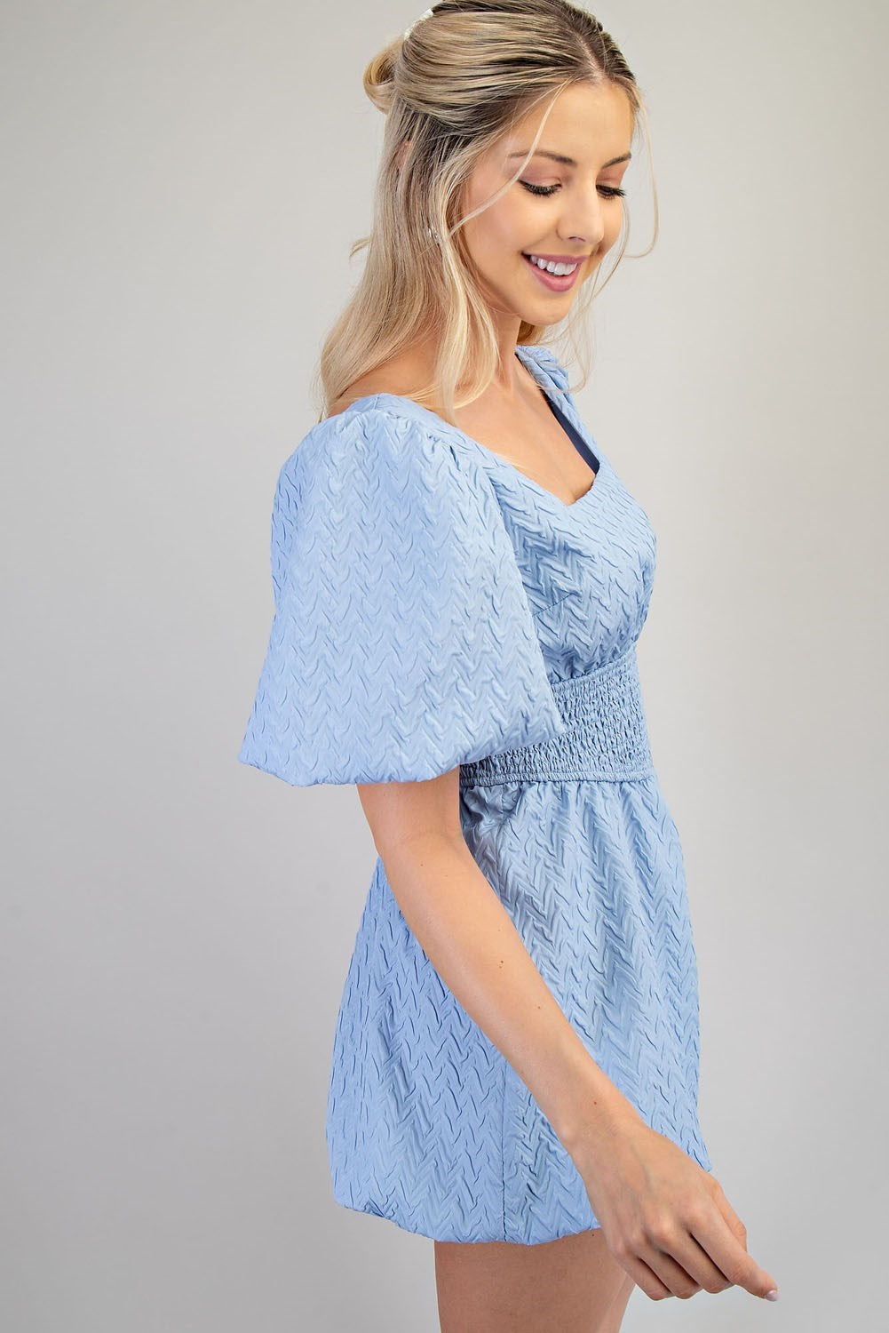 Puff-Sleeve Smocked Romper