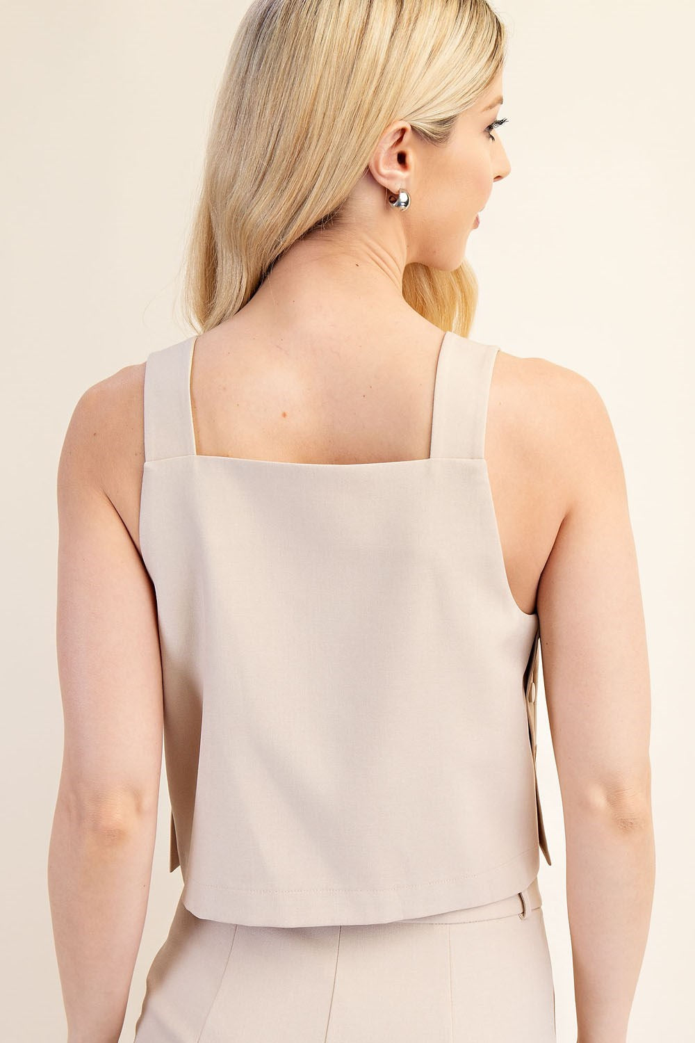 Square Neck Sleeveless Side Snap Buttons Top