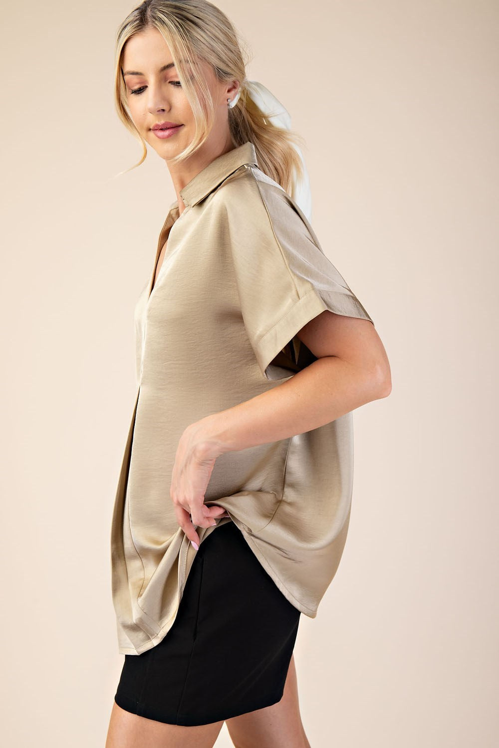 V-Neck Collar Cuffs Sleeve Top