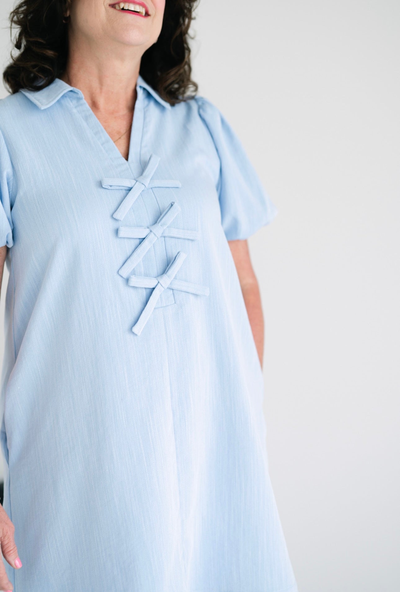 Solid short bubble sleeve pullover mini dress