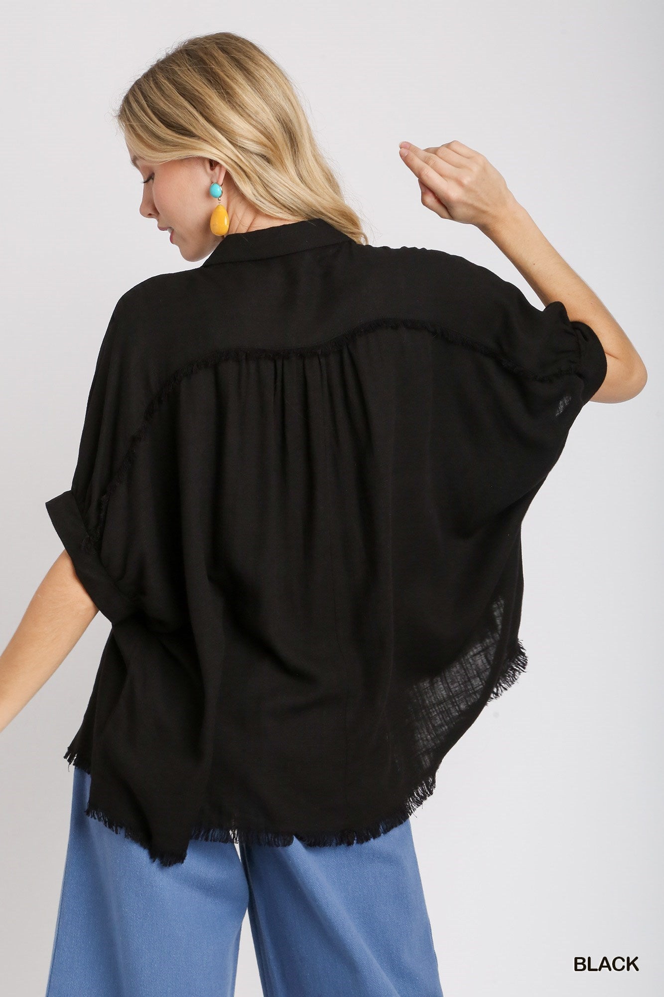 Linen Frayed Edge Button-Down Shirt