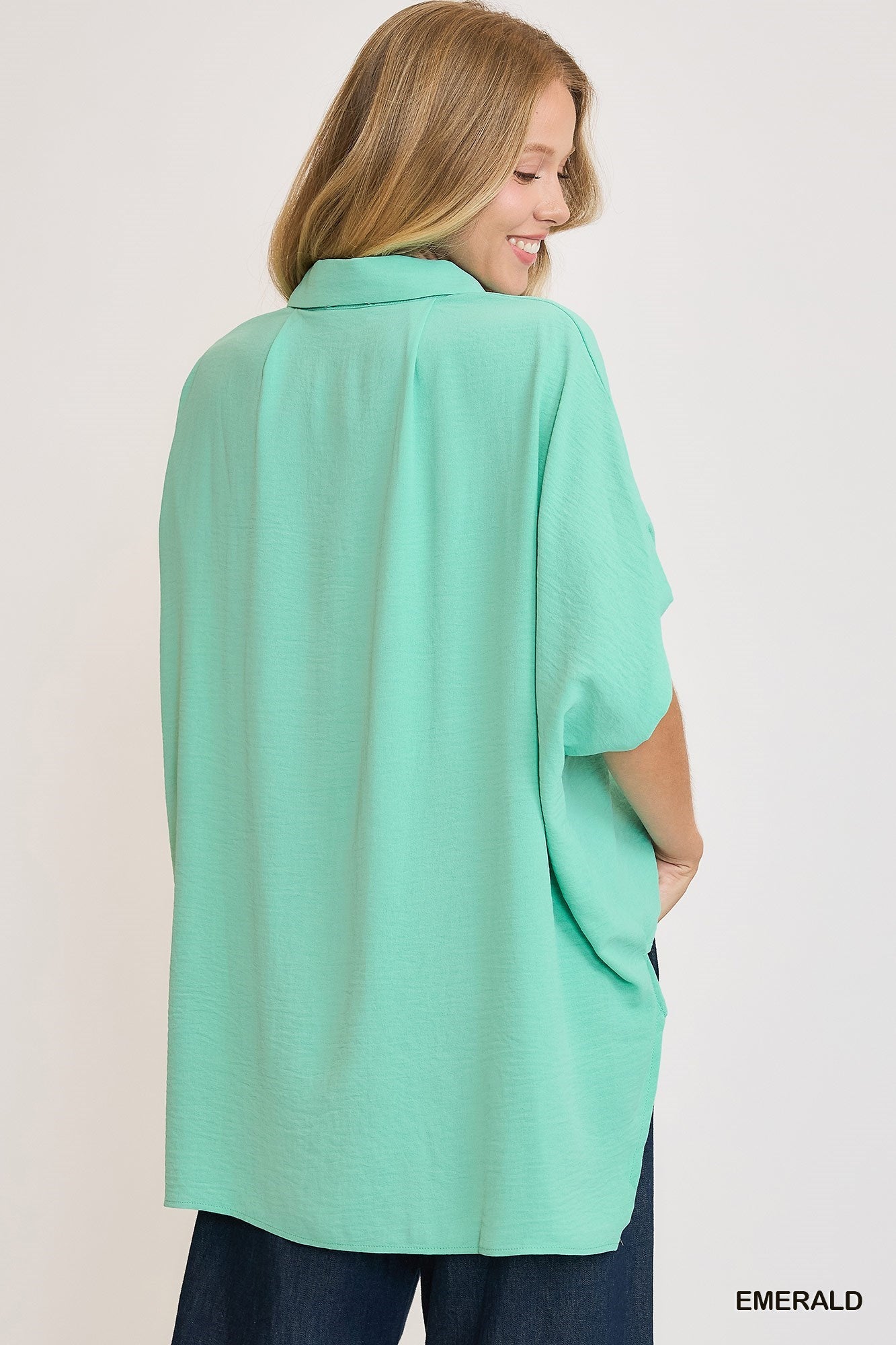 Oversized Dolman Button-Up Blouse