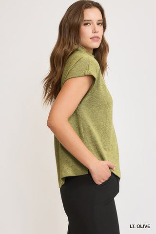 Slub Knit Mock Neck Top