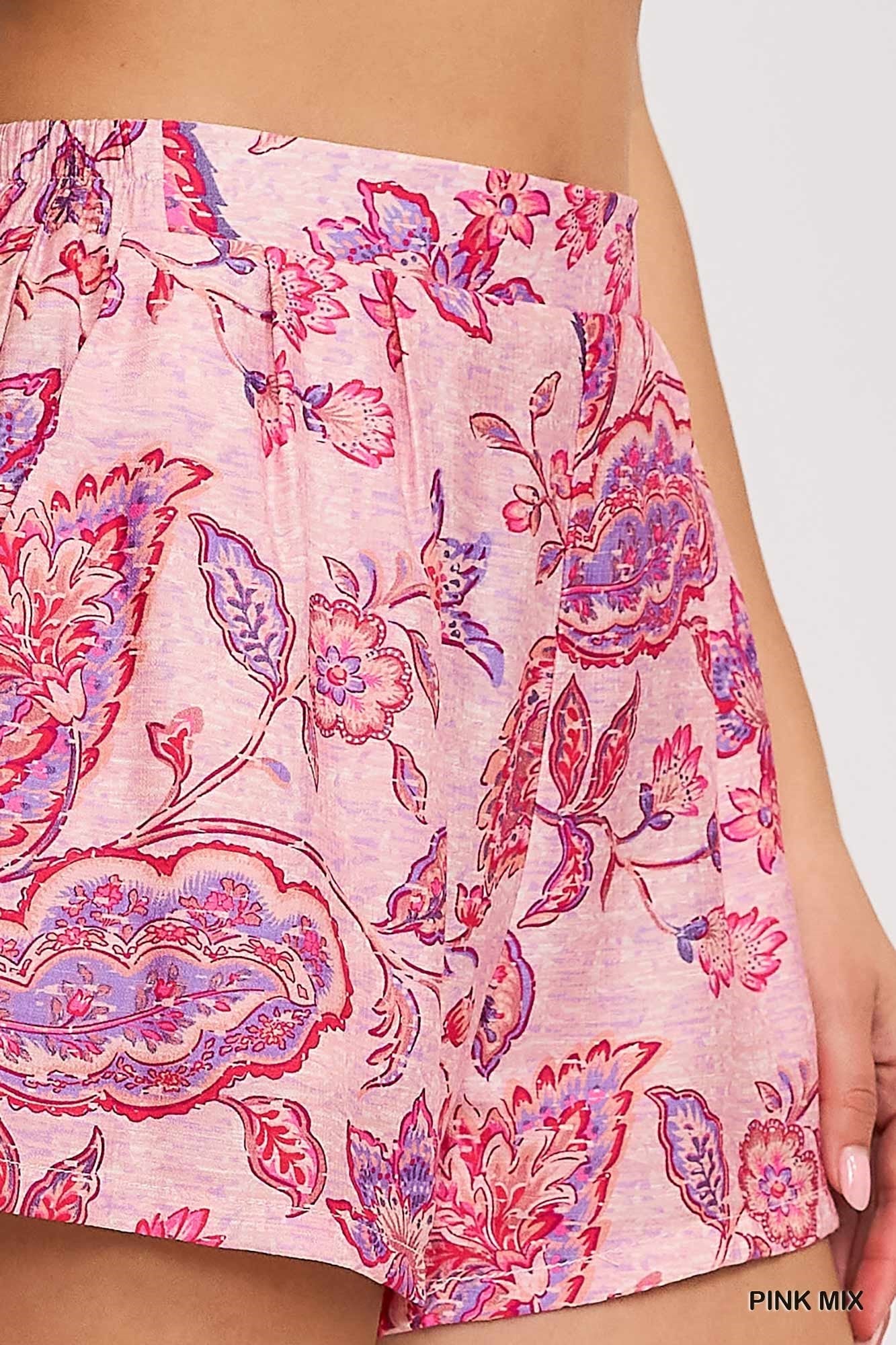 Paisley Print Pleated Shorts