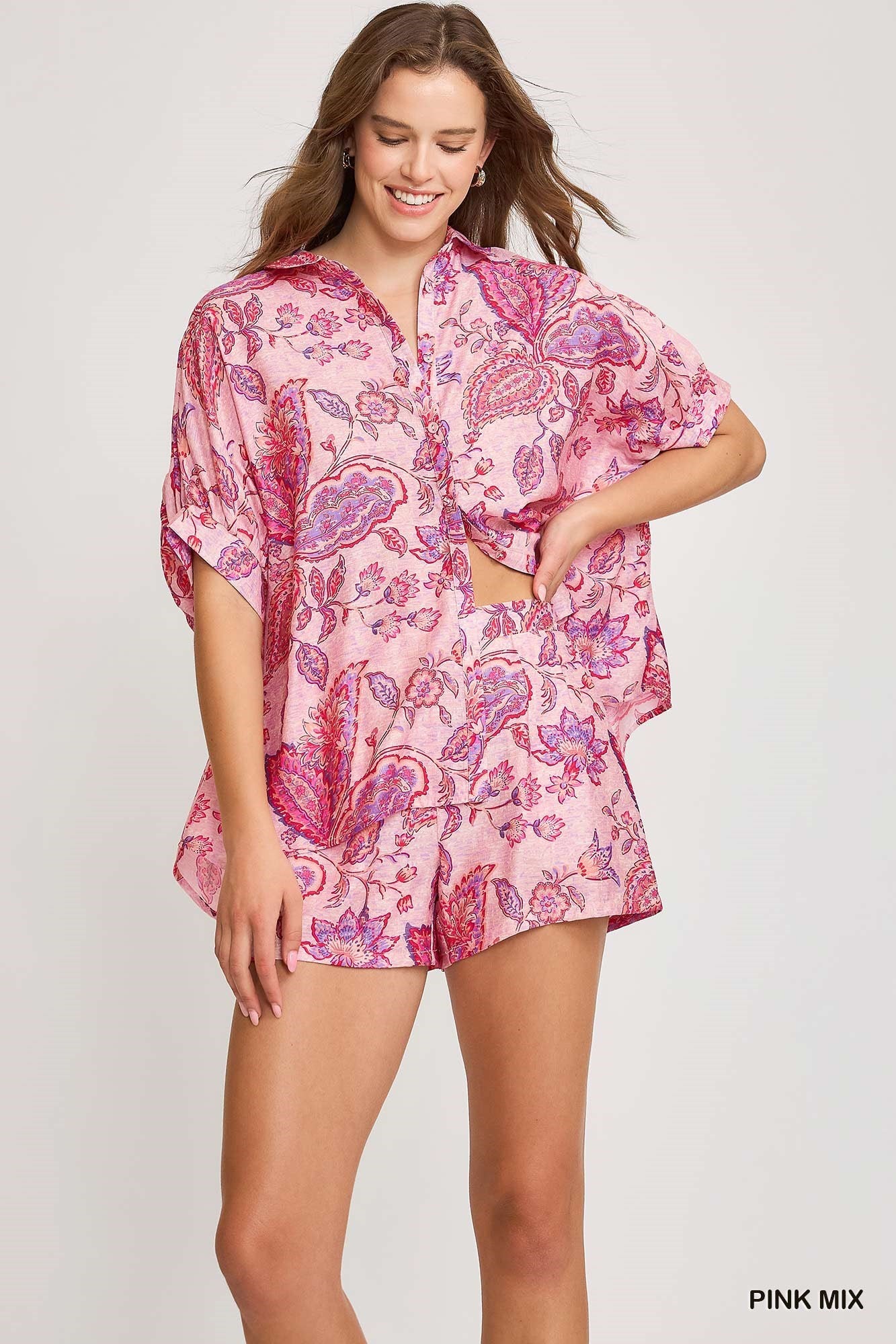 Paisley Print Collared Top