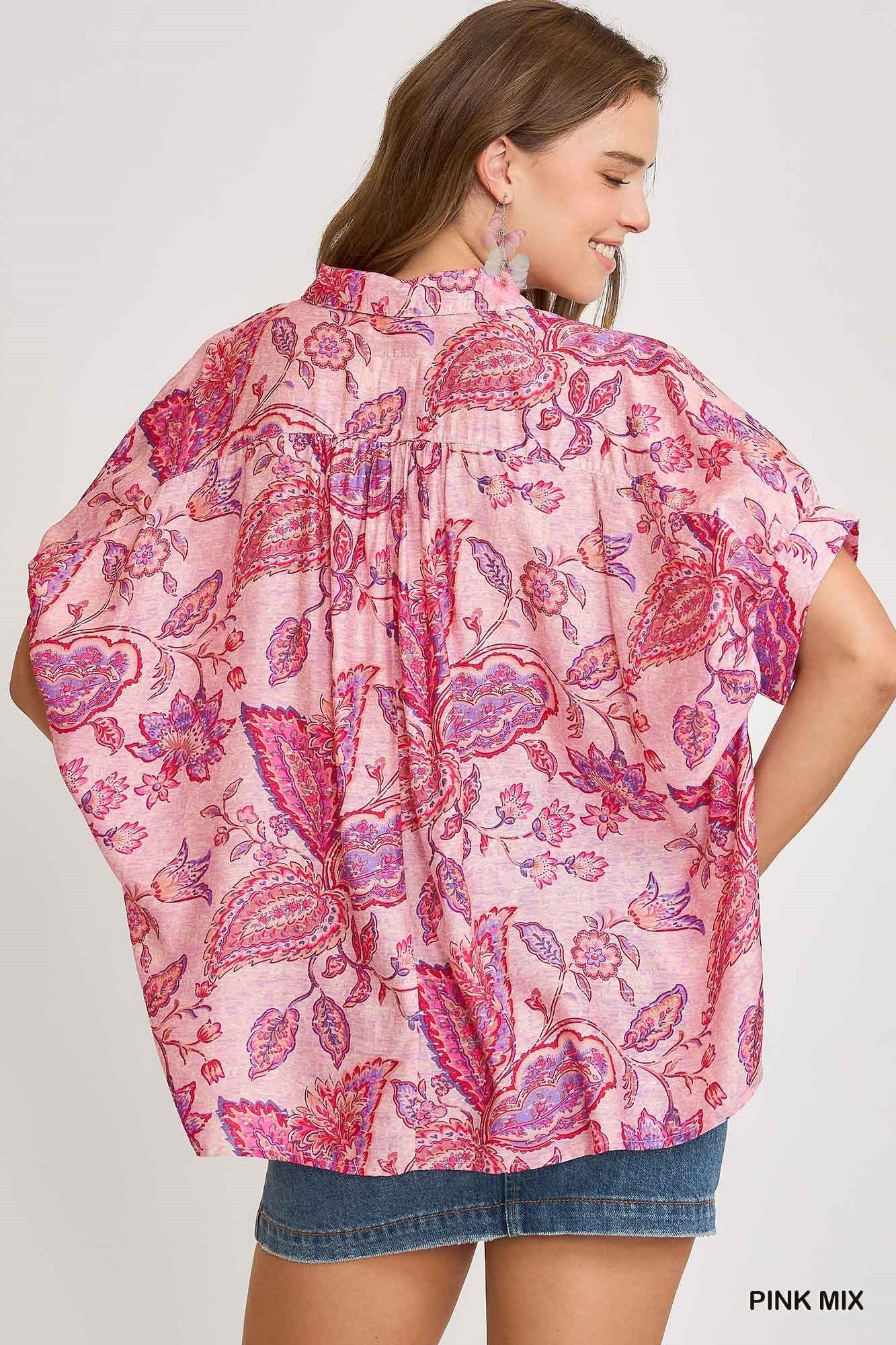Paisley Print Collared Top