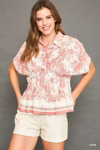 Collared Button Down Print Top