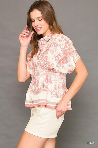 Collared Button Down Print Top