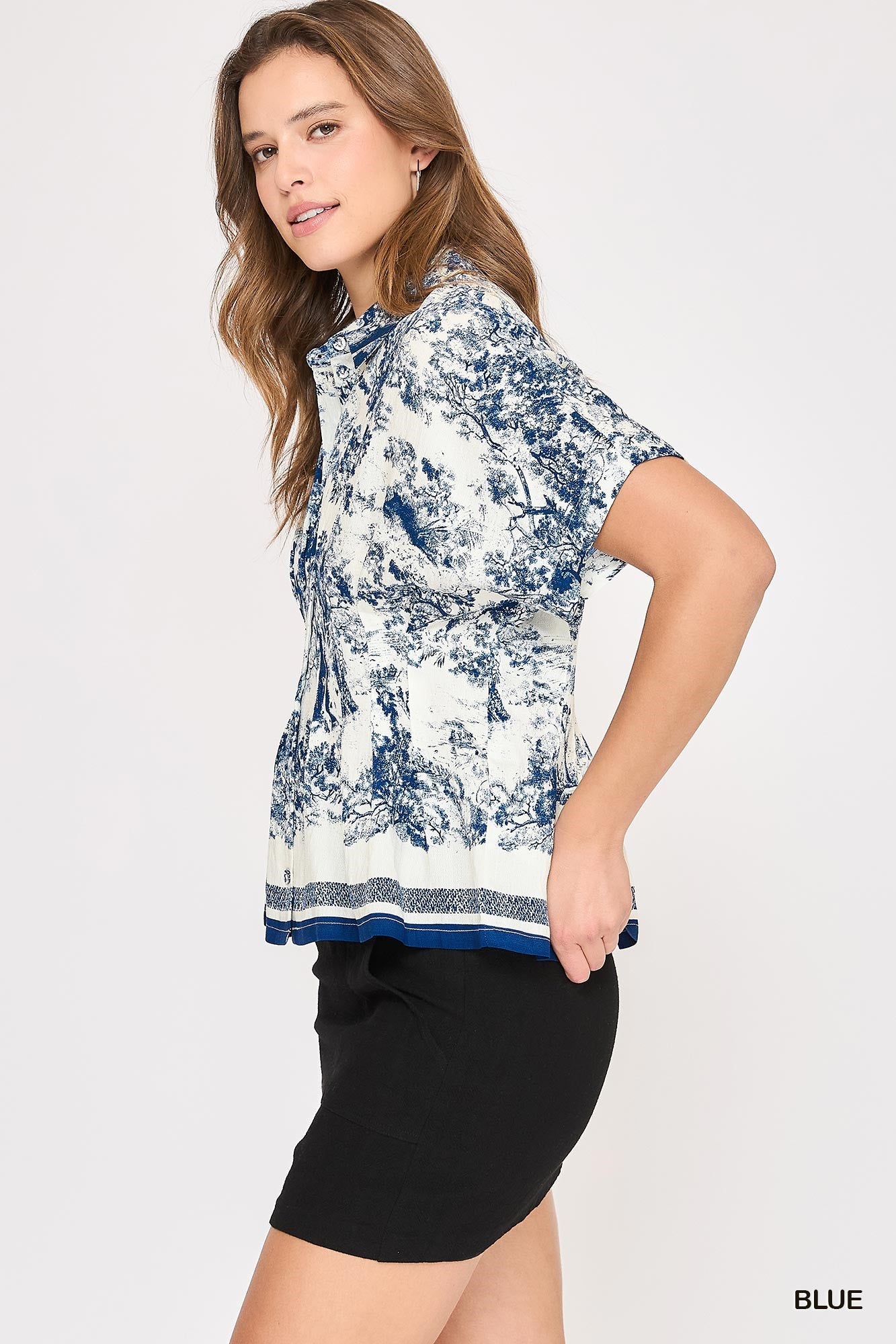 Collared Button Down Print Top