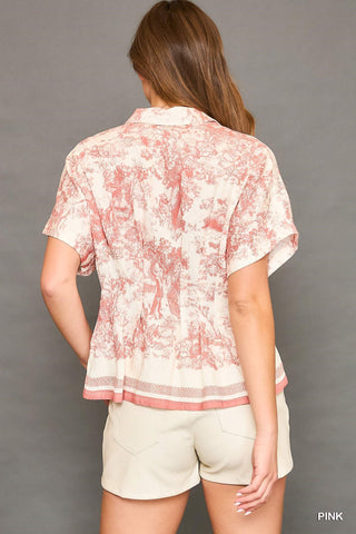 Collared Button Down Print Top