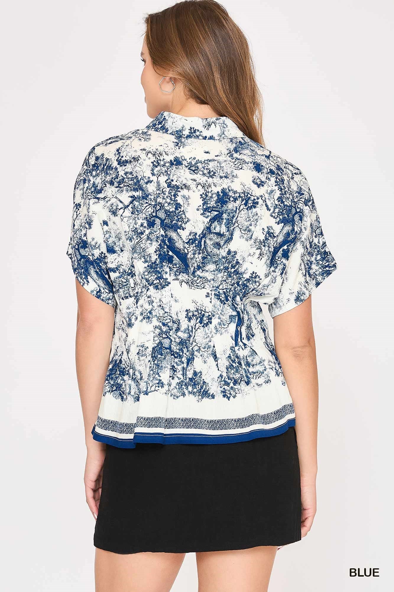 Collared Button Down Print Top