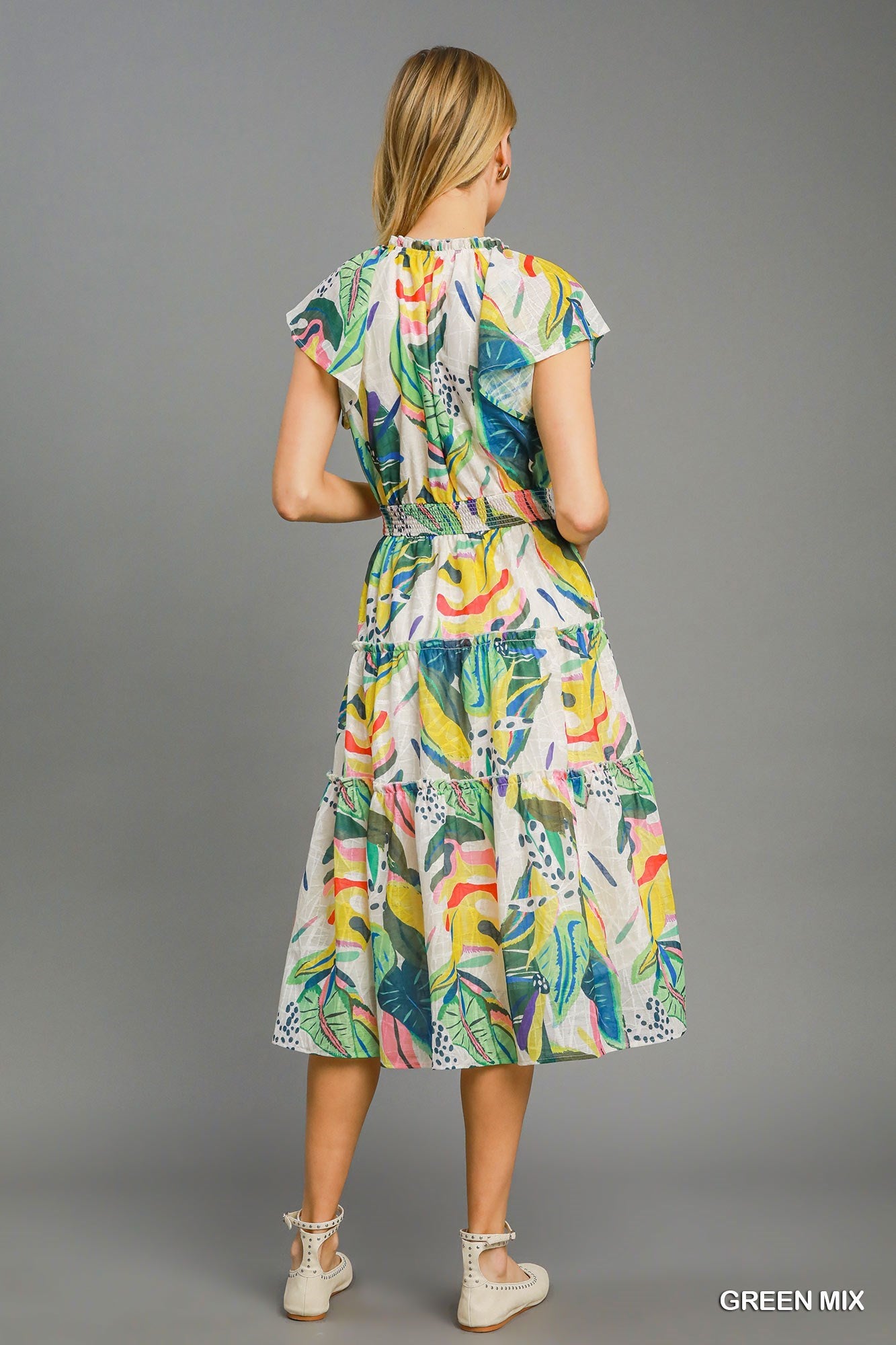 Tropical Ruffle Tiered Midi Dress