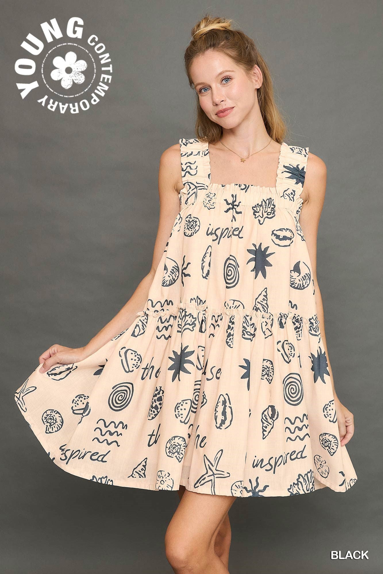 Abstract Print Tiered Dress