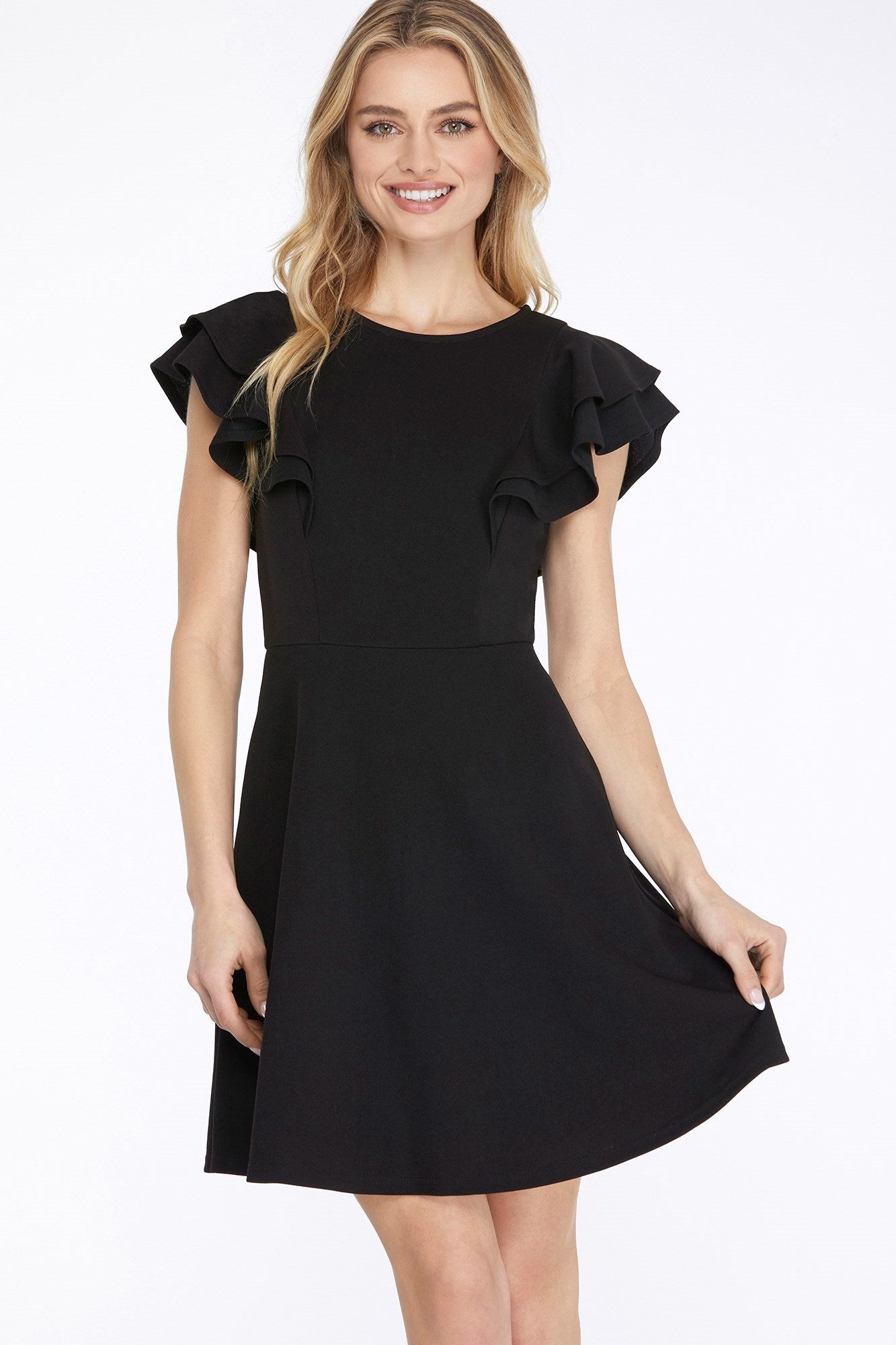 FLUTTER SLEEVE HEAVY KNIT DRESS