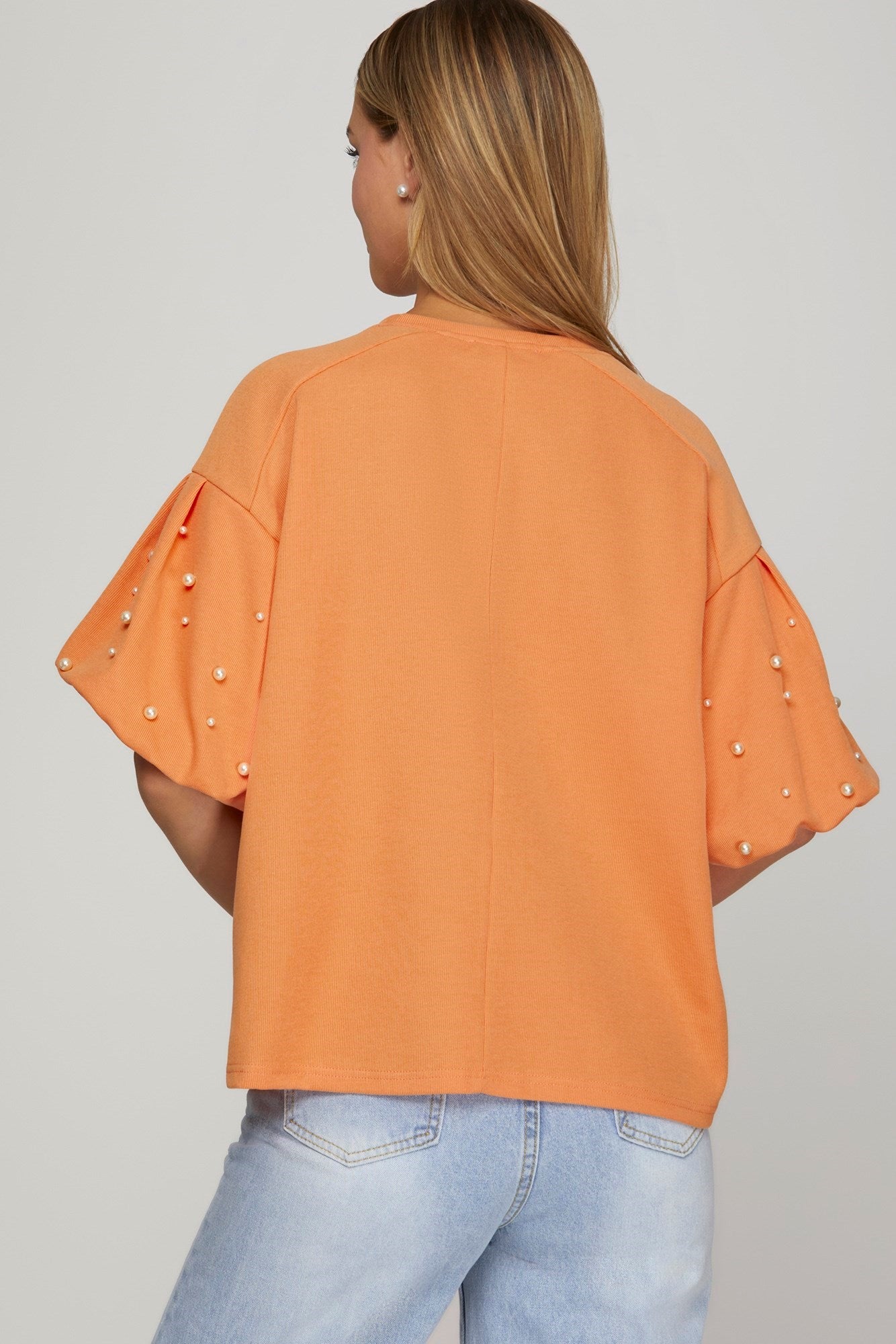 SHORT SLEEVE PEARL HEAVY KNIT TOP