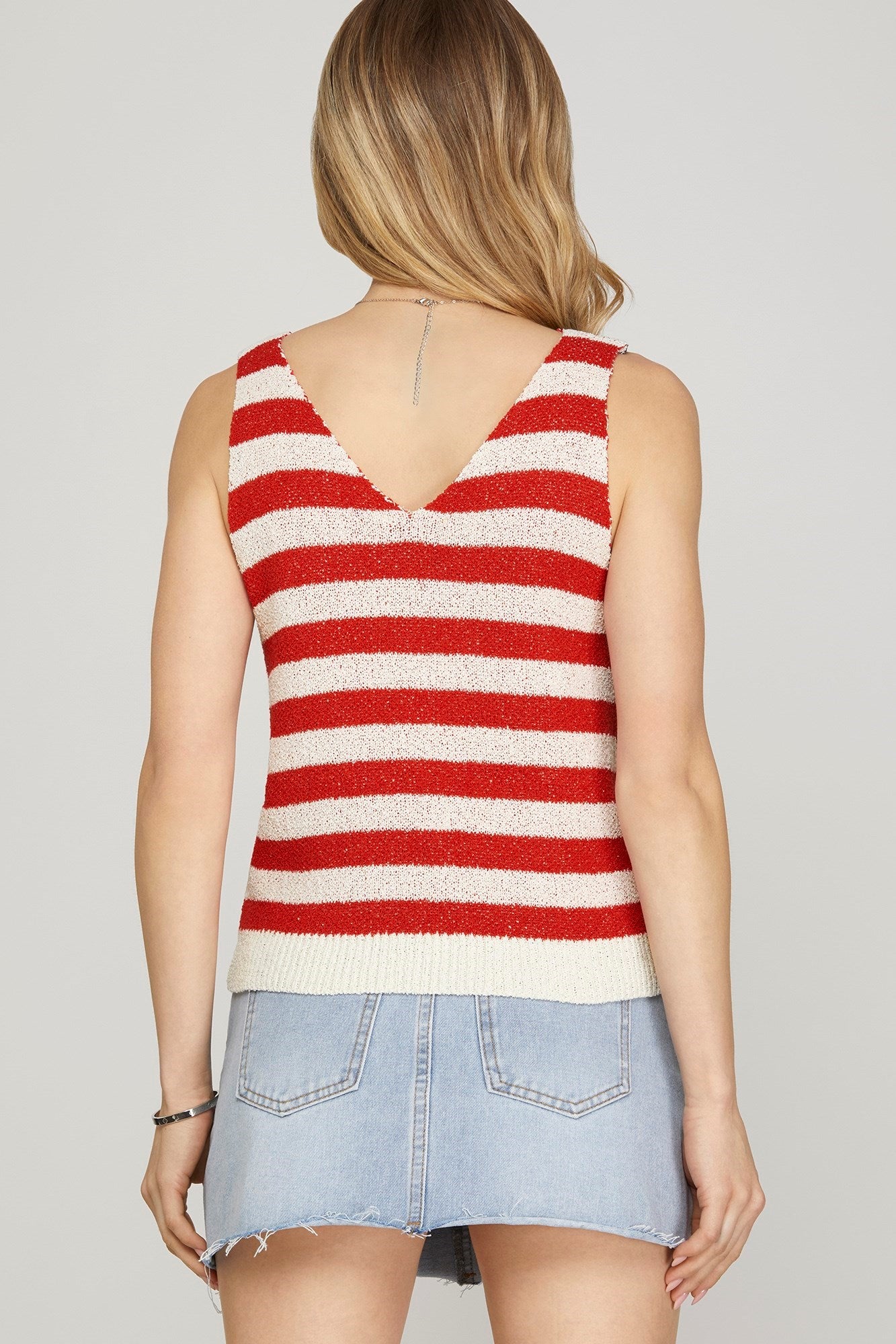SLEEVELESS AMERICAN FLAG PATTERN SWEATER TOP