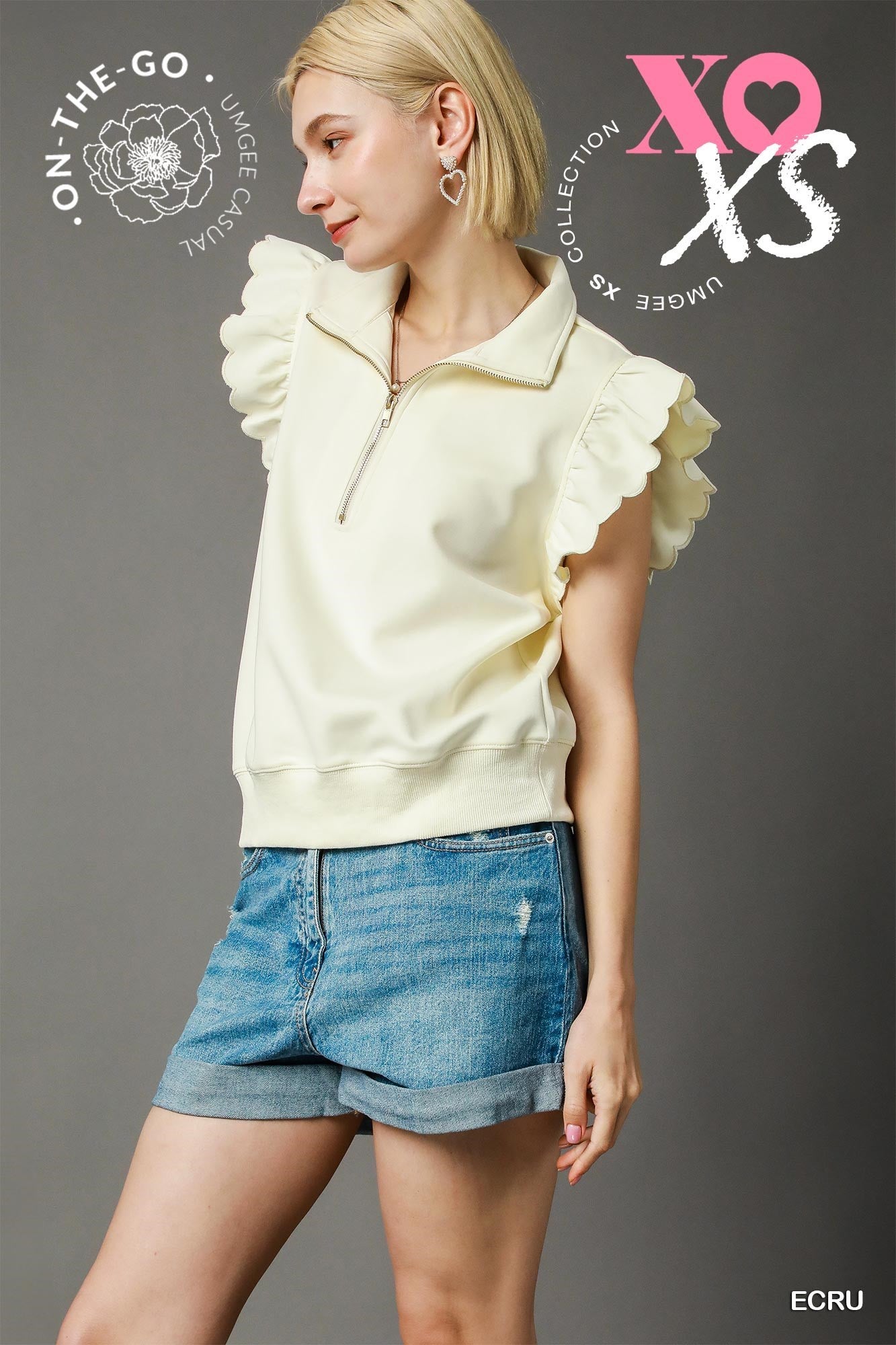 Ruffled Zip Up Sweatshirt