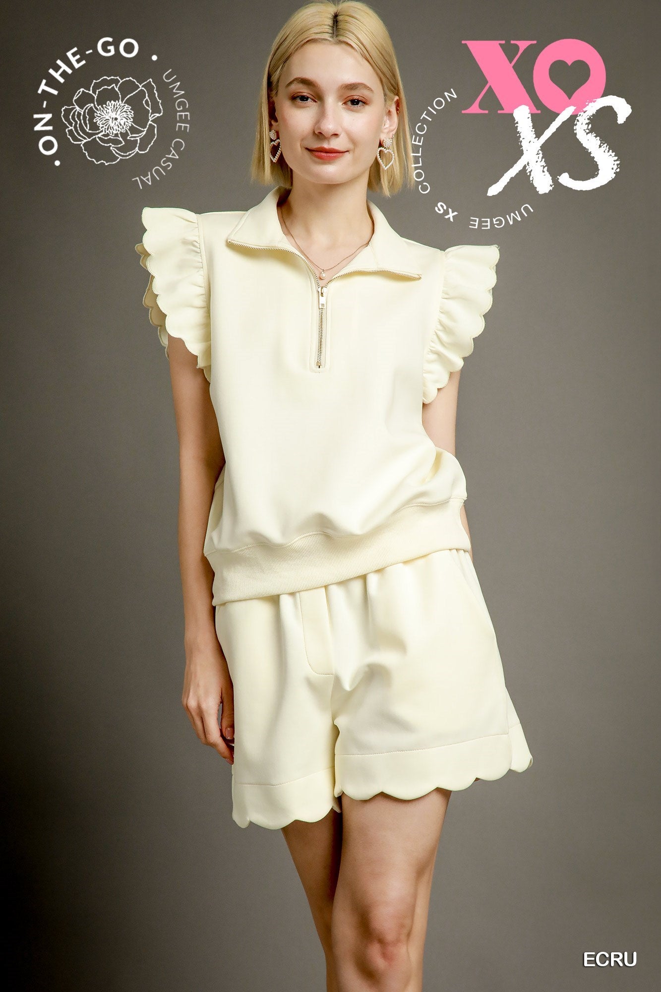 Ruffled Zip Up Sweatshirt