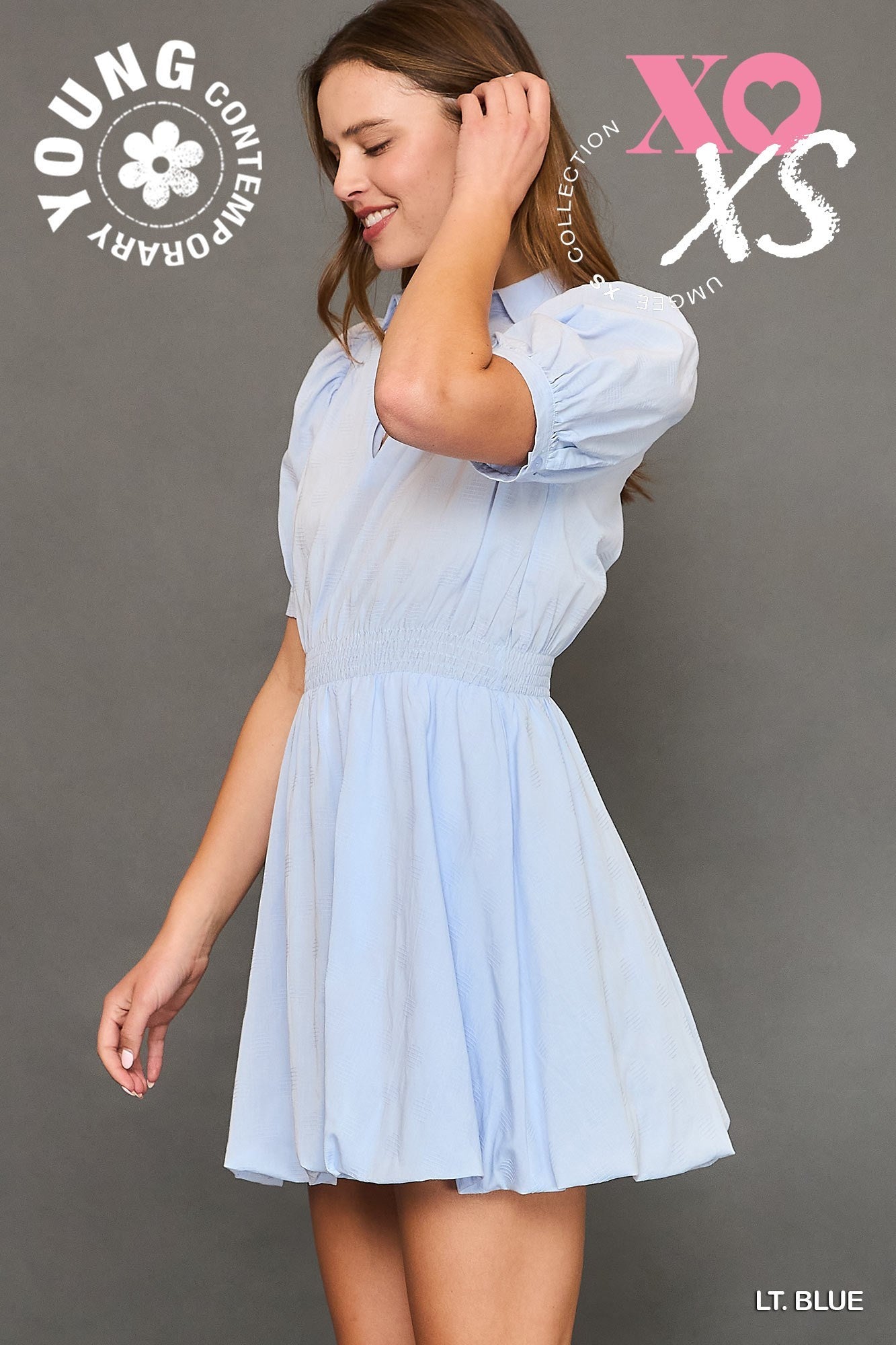 Puff Sleeve Smocked Waist Mini Dress