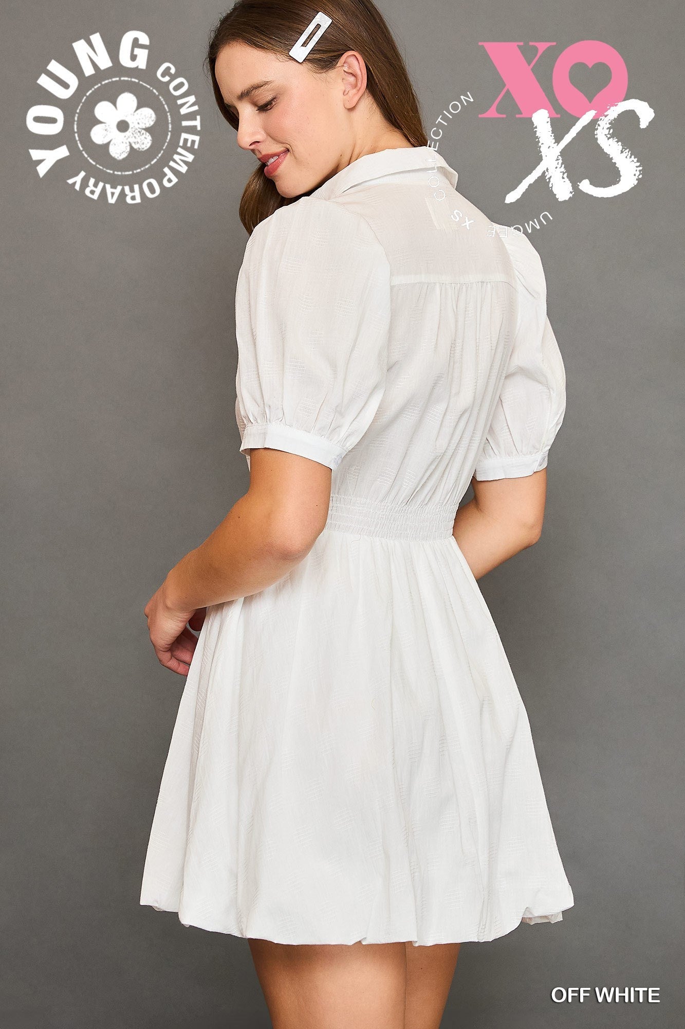 Puff Sleeve Smocked Waist Mini Dress