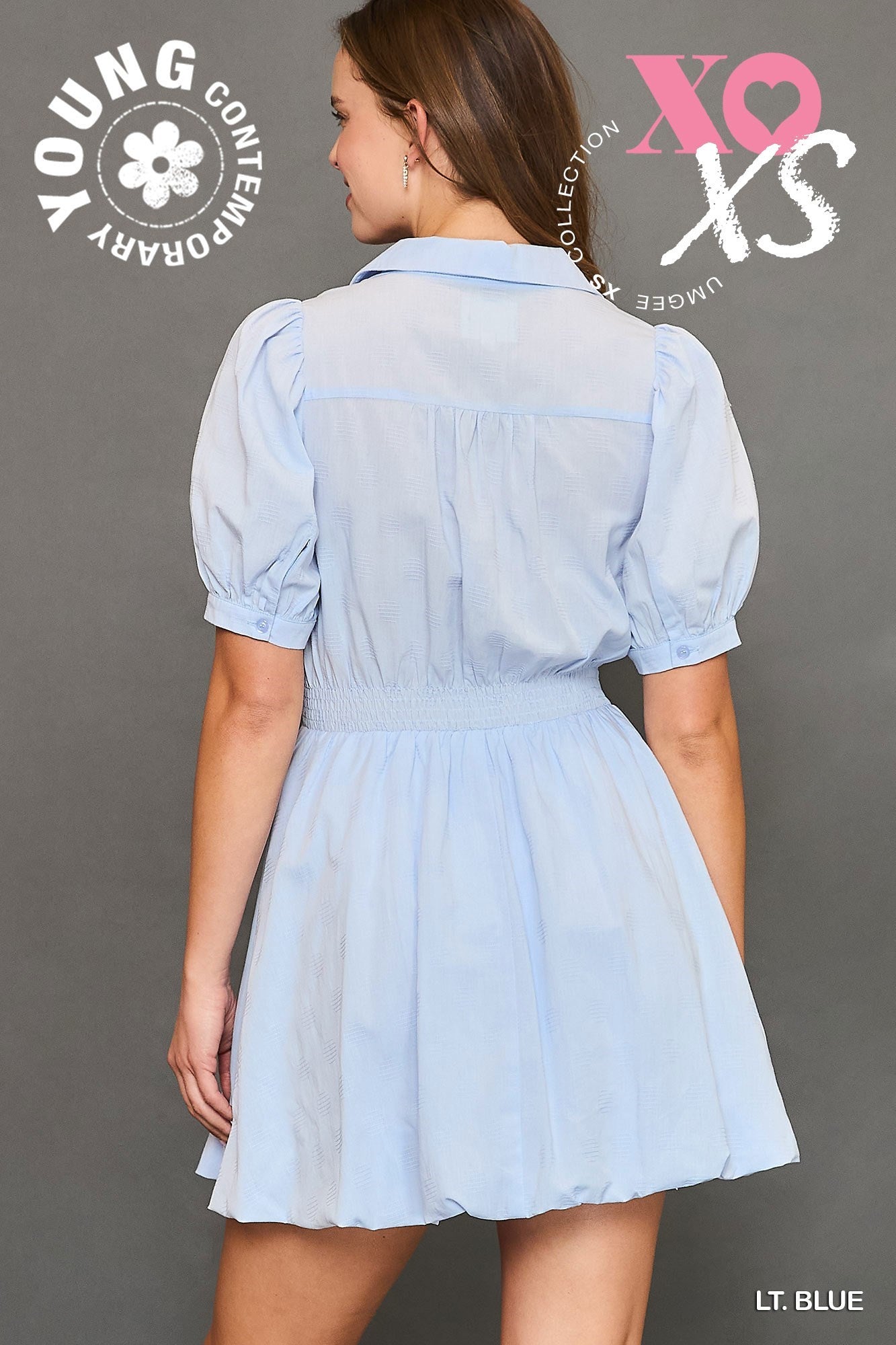 Puff Sleeve Smocked Waist Mini Dress