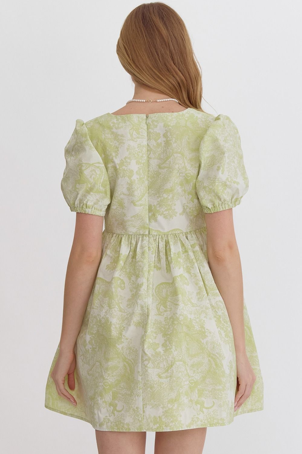 Printed short puff sleeve square neck mini dress