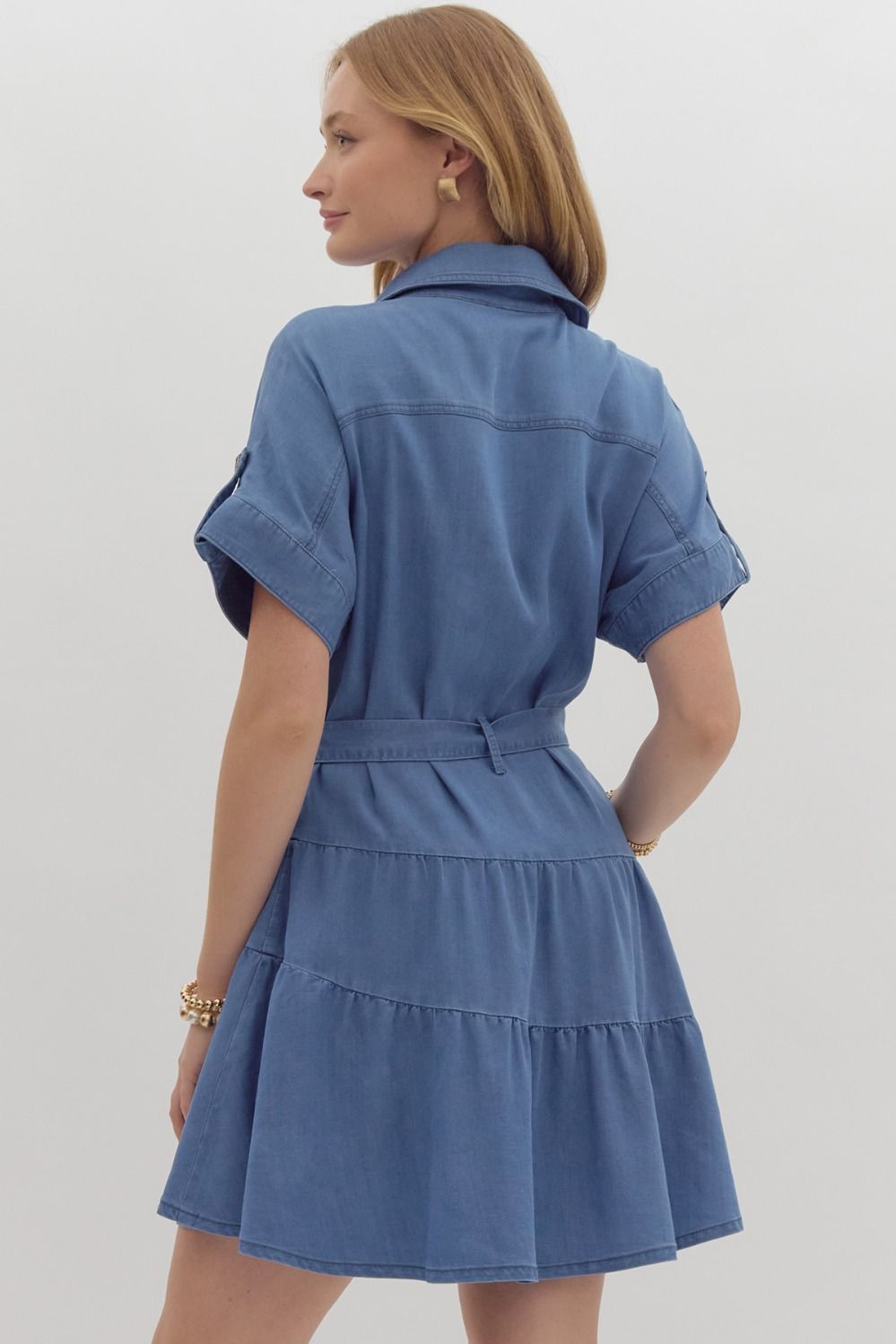 Chambray button down short sleeve mini dress
