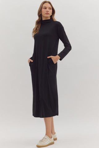 Effortless Edge Mock Neck Midi Dress