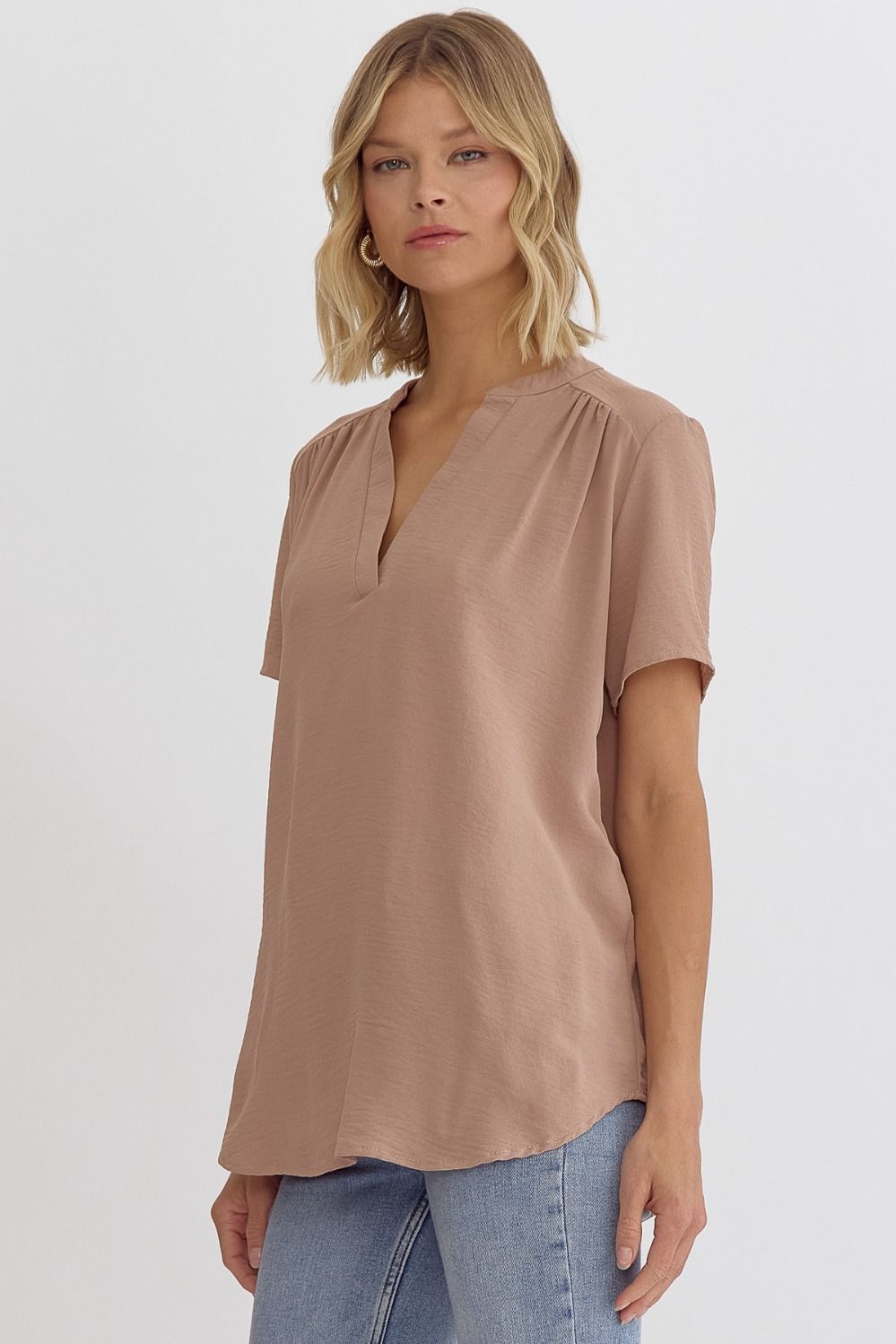 Solid v-neck placket top