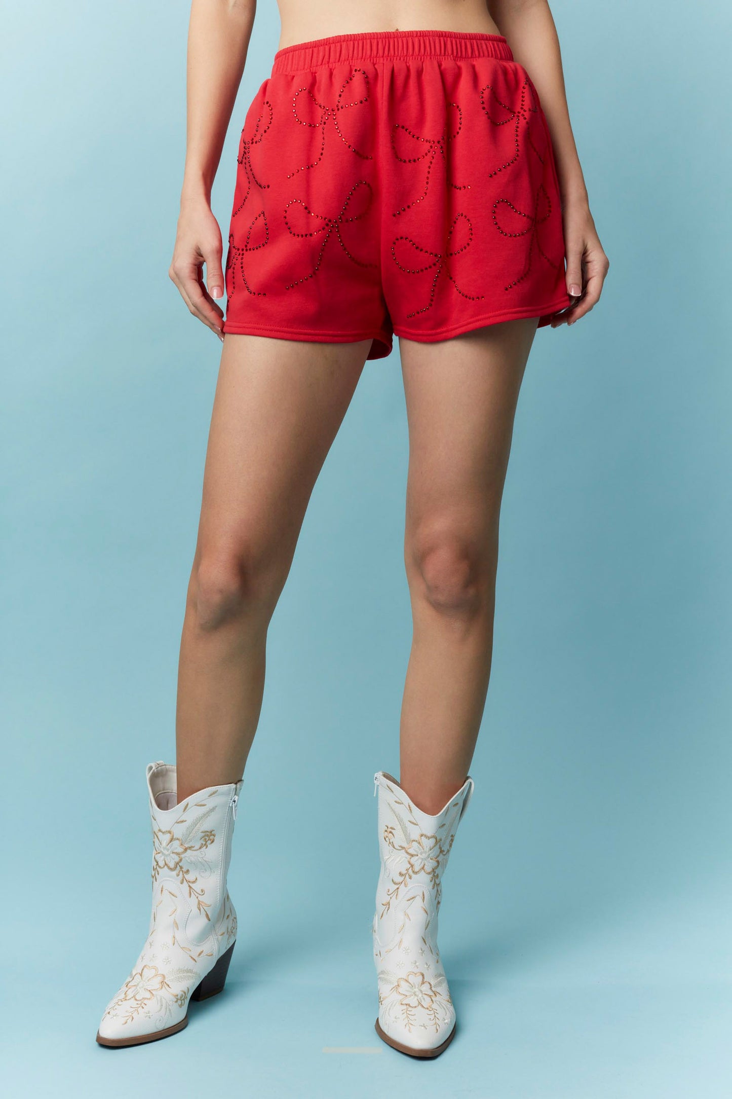 Rhinestone Bow Hot Fix Detail Shorts
