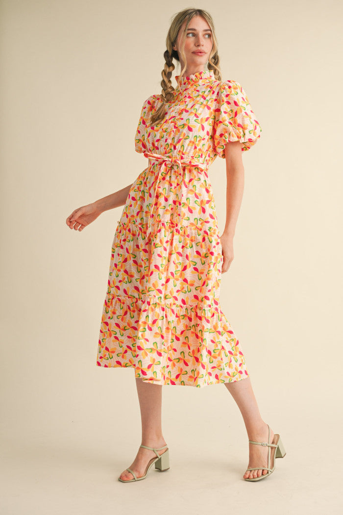 Floral ruffled button down midi dress