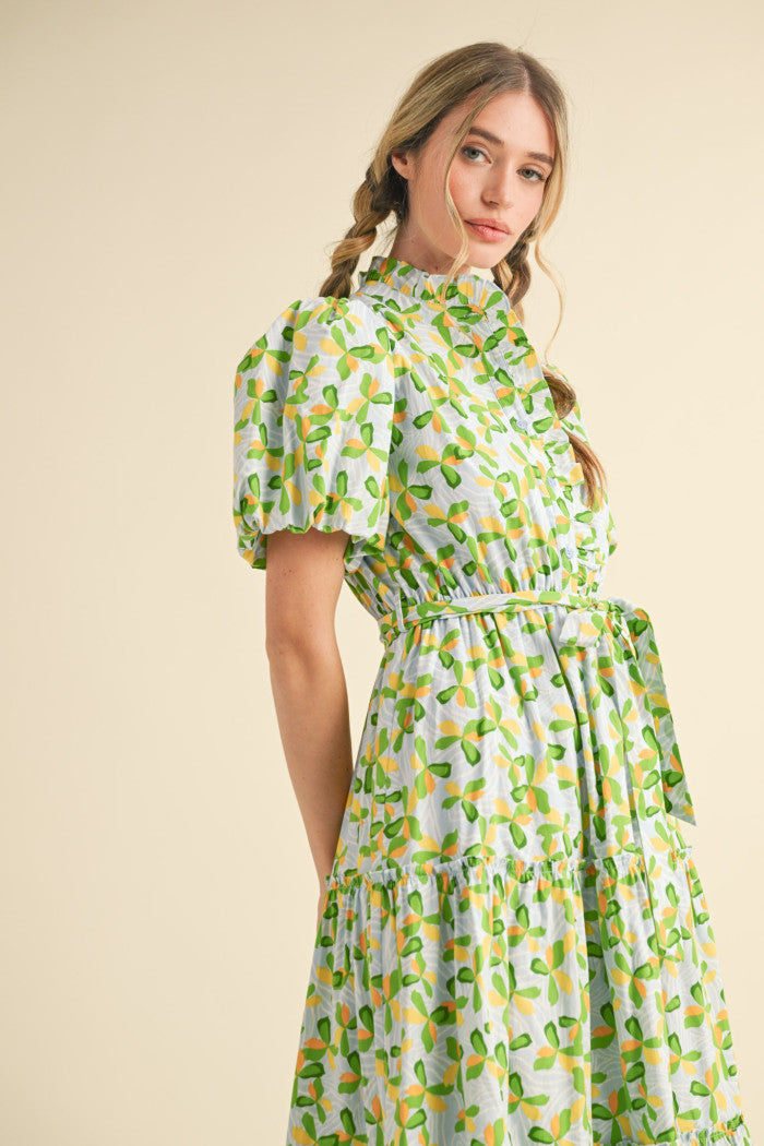 Floral ruffled button down midi dress