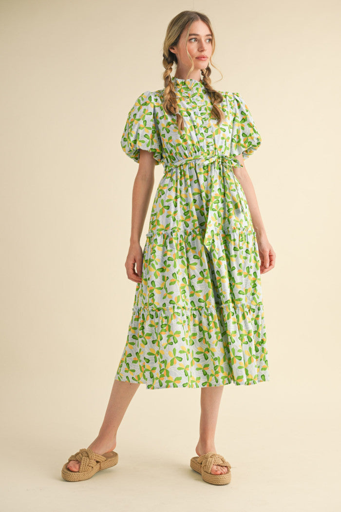 Floral ruffled button down midi dress