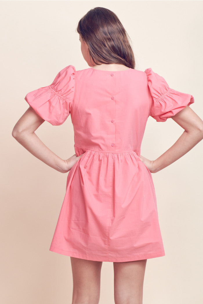Bubble sleeve flared babydoll mini dress