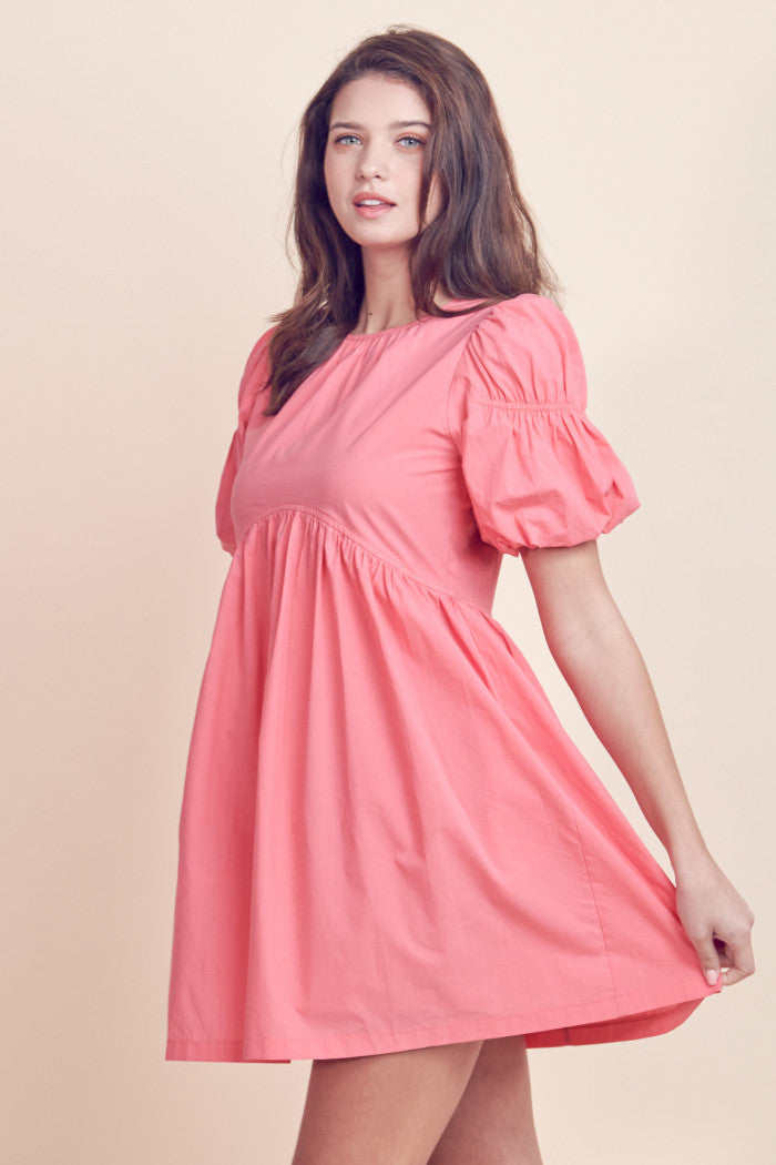 Bubble sleeve flared babydoll mini dress
