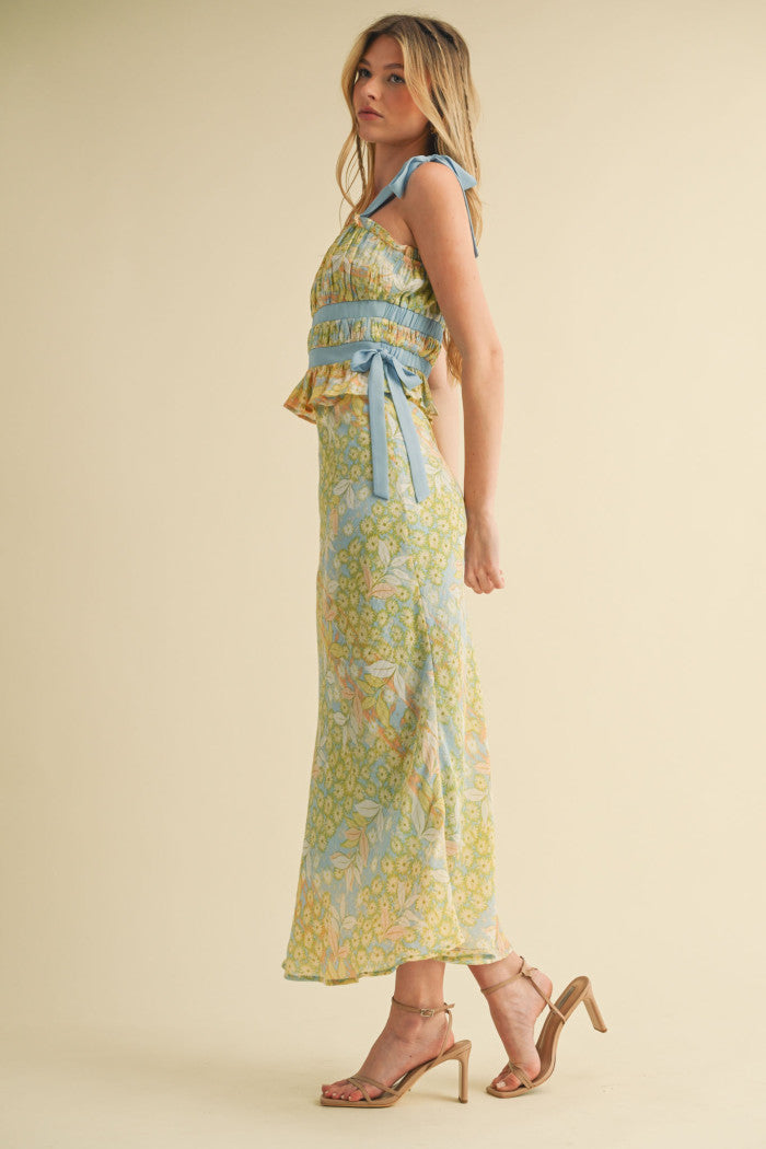 Floral tie top and midi skirt set