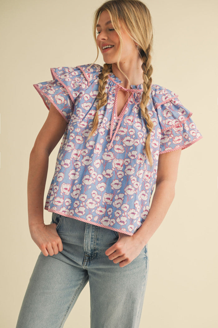 Floral flutter sleeve top